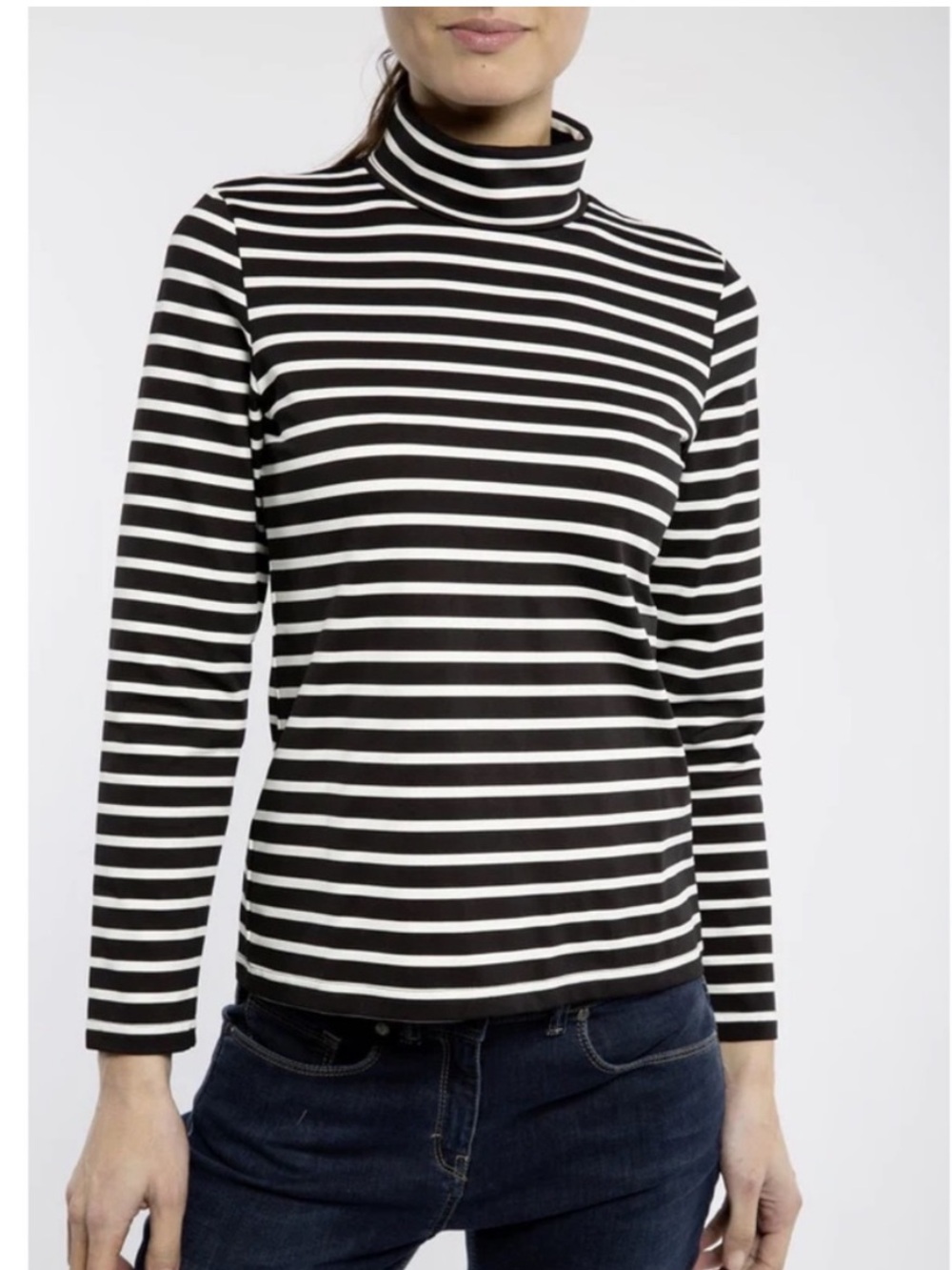 Saint James Oural Black & White Striped French Long Sleeve Turtleneck Top 8 EXC
